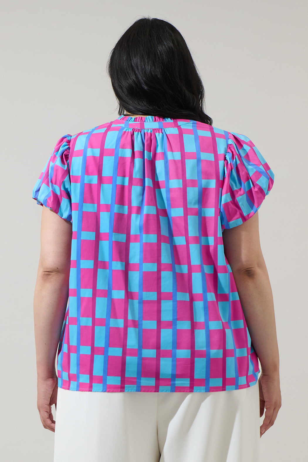Marvy Checker Kenie Puff Sleeve Top Curve