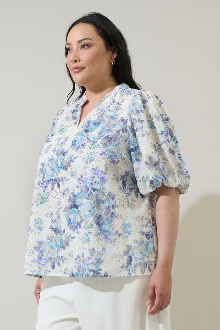 Yalinda Eyelet Puff Sleeve Top Curve