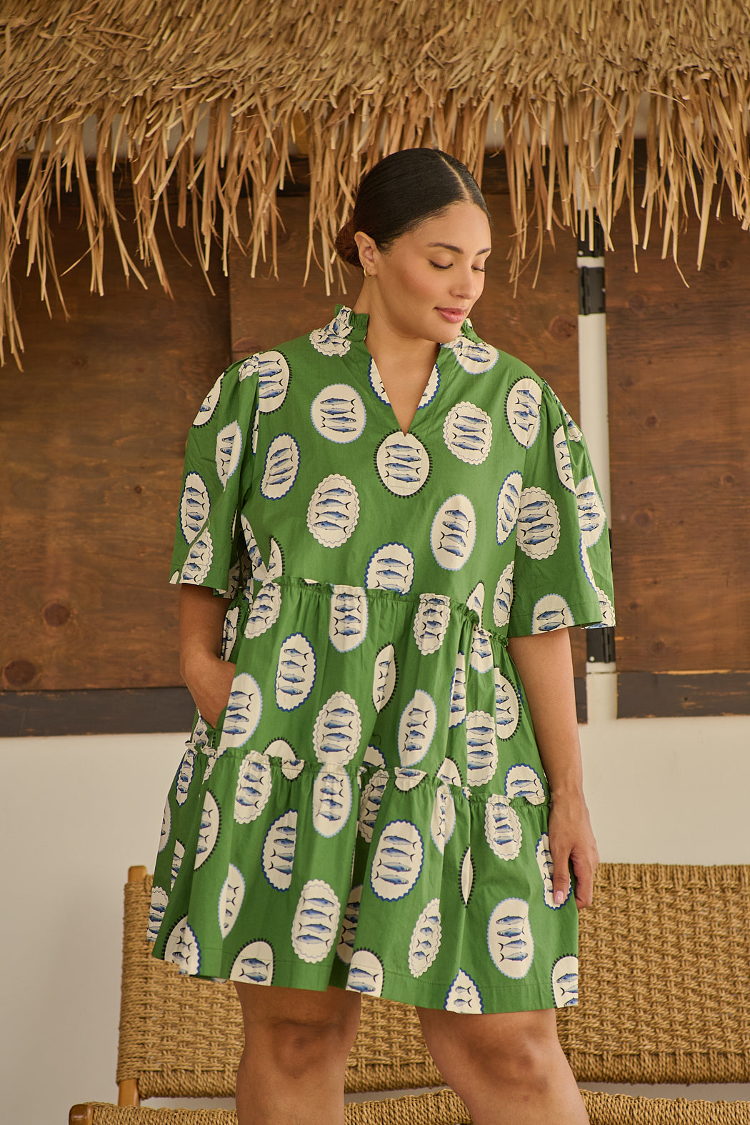 Dixie Split Neck Shift Dress Sardine Sea Curve