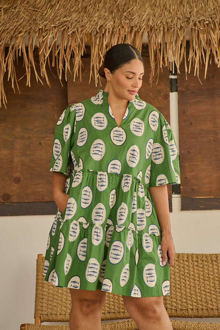 Dixie Split Neck Shift Dress Sardine Sea Curve