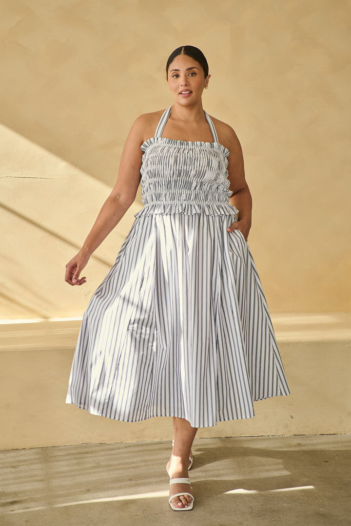 Kolin Striped Smocked Midi Dress Curve