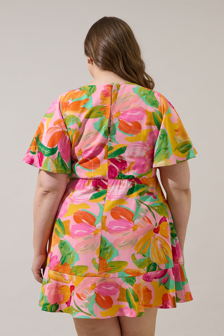 Jovana Floral Flouncy Mini Dress Curve