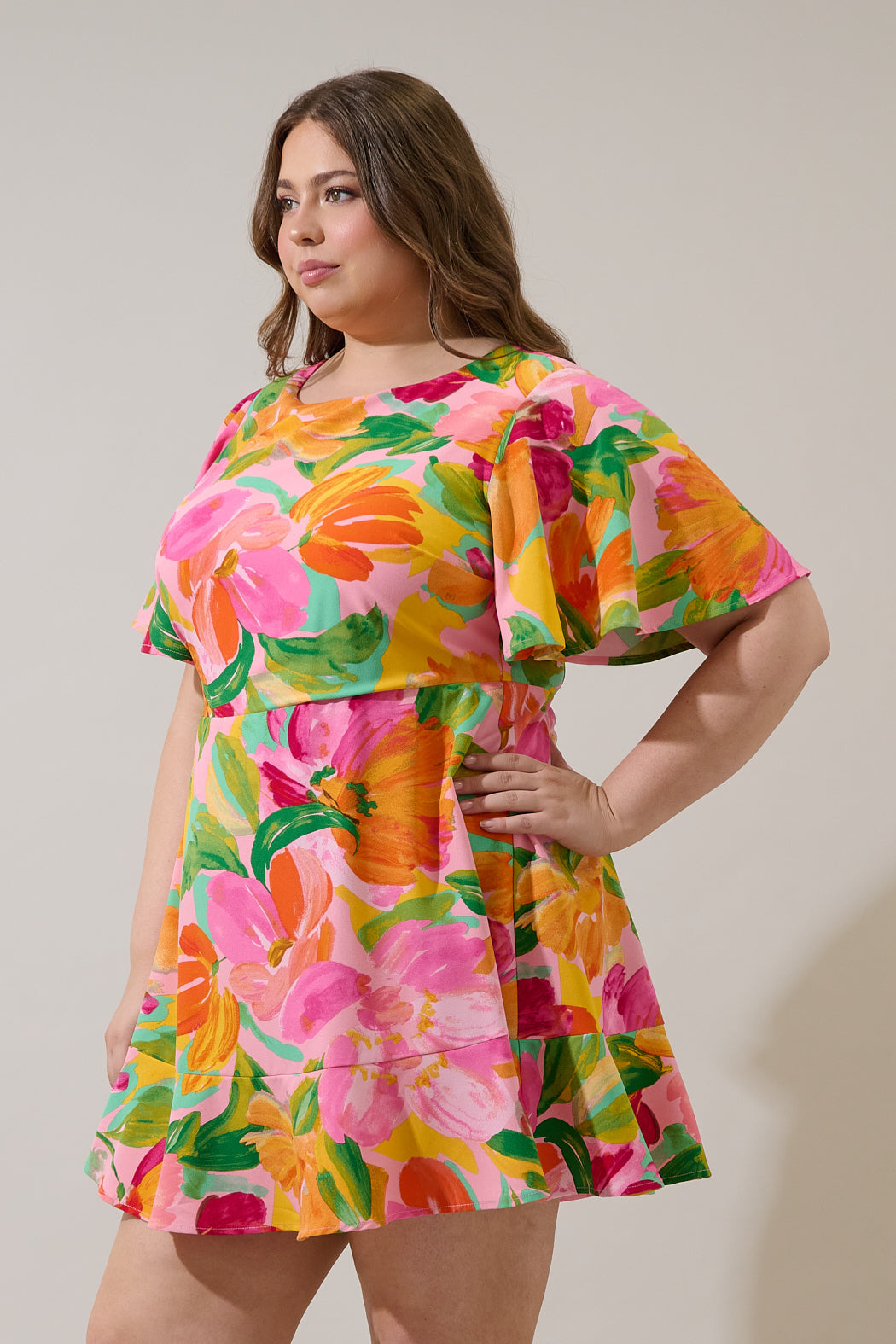 Jovana Floral Flouncy Mini Dress Curve