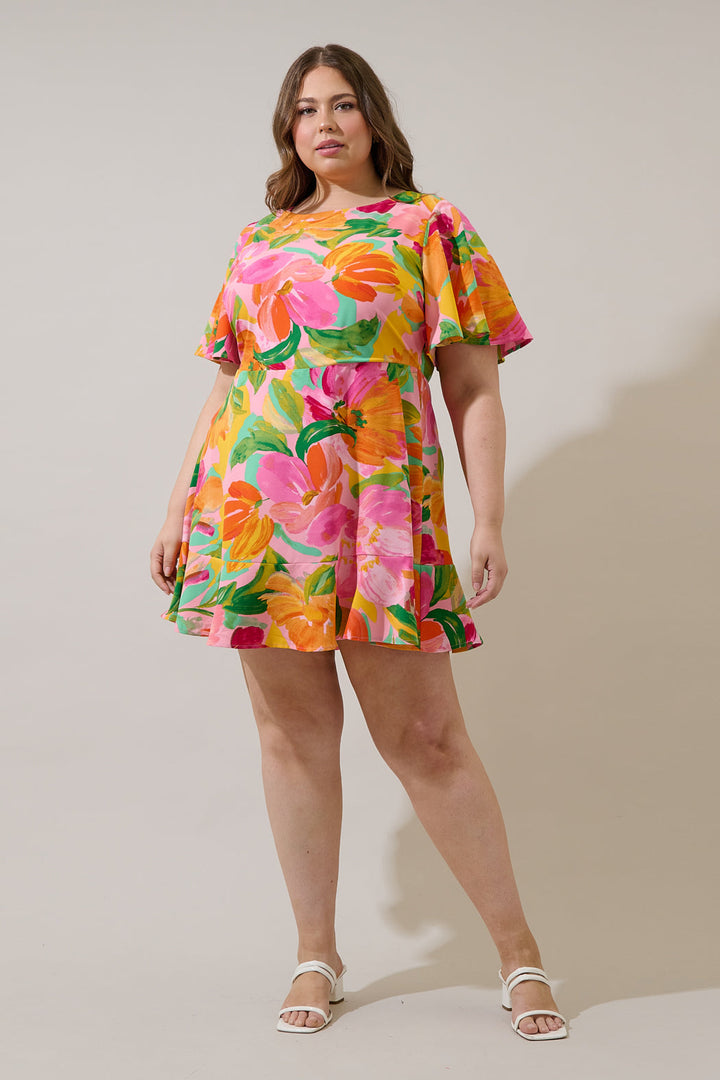 Jovana Floral Flouncy Mini Dress Curve