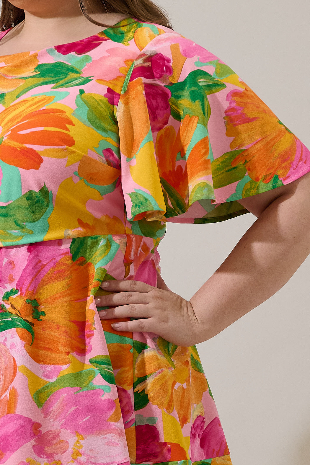 Jovana Floral Flouncy Mini Dress Curve