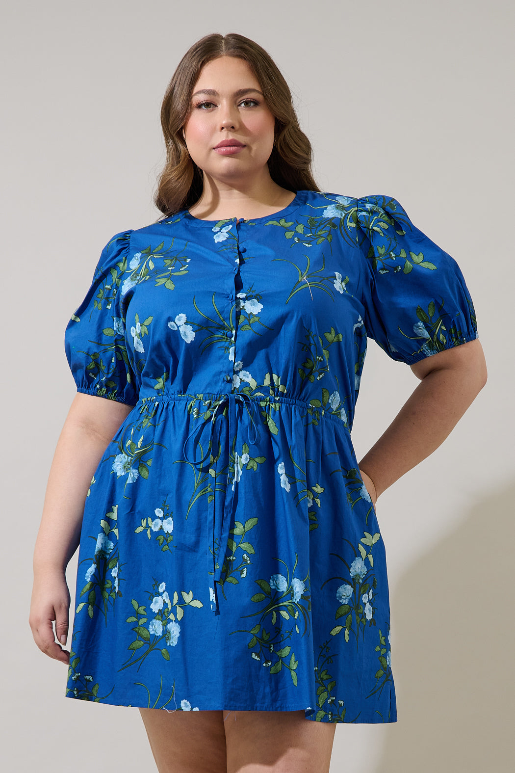 Sendra Floral Alba Puff Sleeve Mini Dress Curve