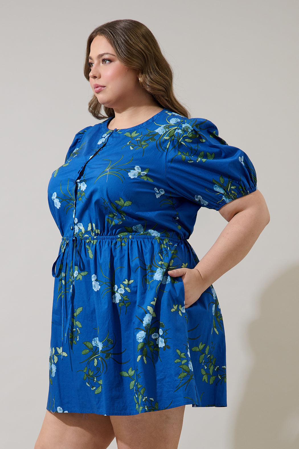 Sendra Floral Alba Puff Sleeve Mini Dress Curve
