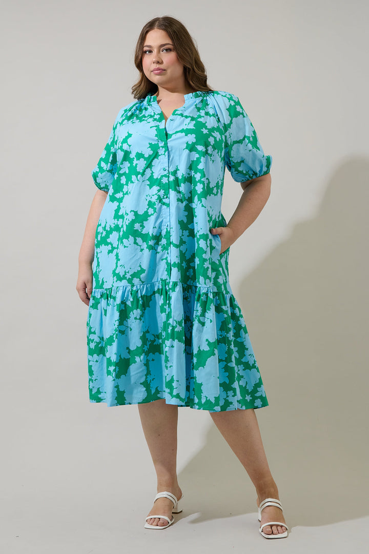 Wynette Tiered Midi Dress Riona Floral Curve