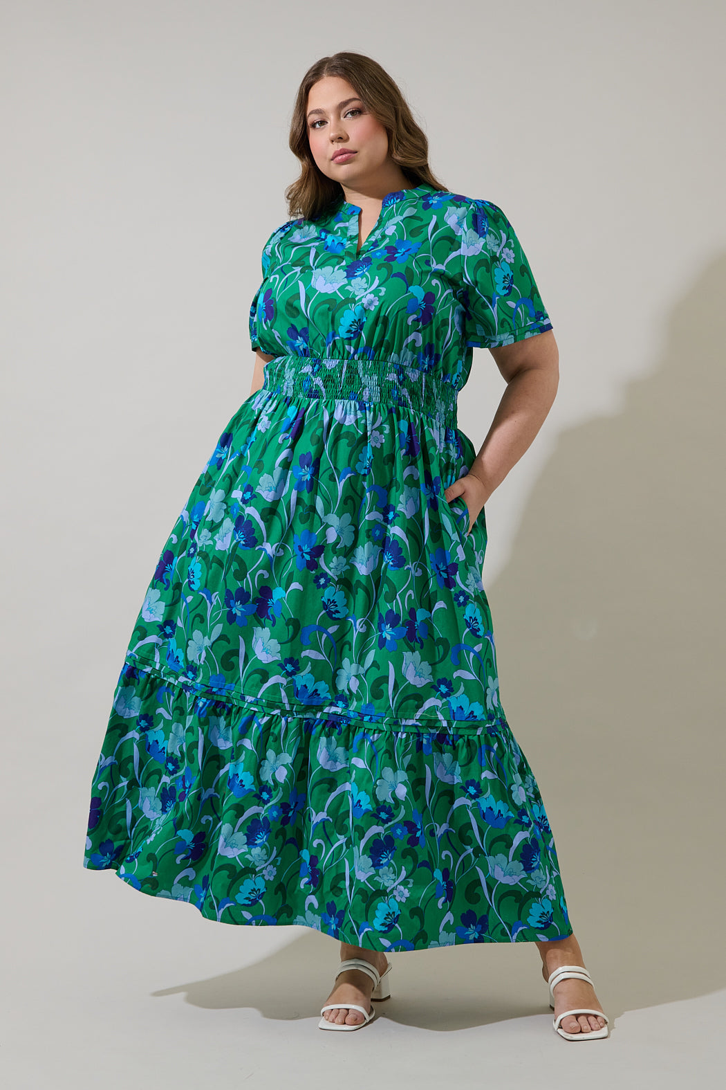 Lomeli Floral Belraj Poplin Maxi Dress Curve