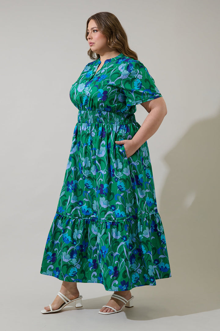 Lomeli Floral Belraj Poplin Maxi Dress Curve