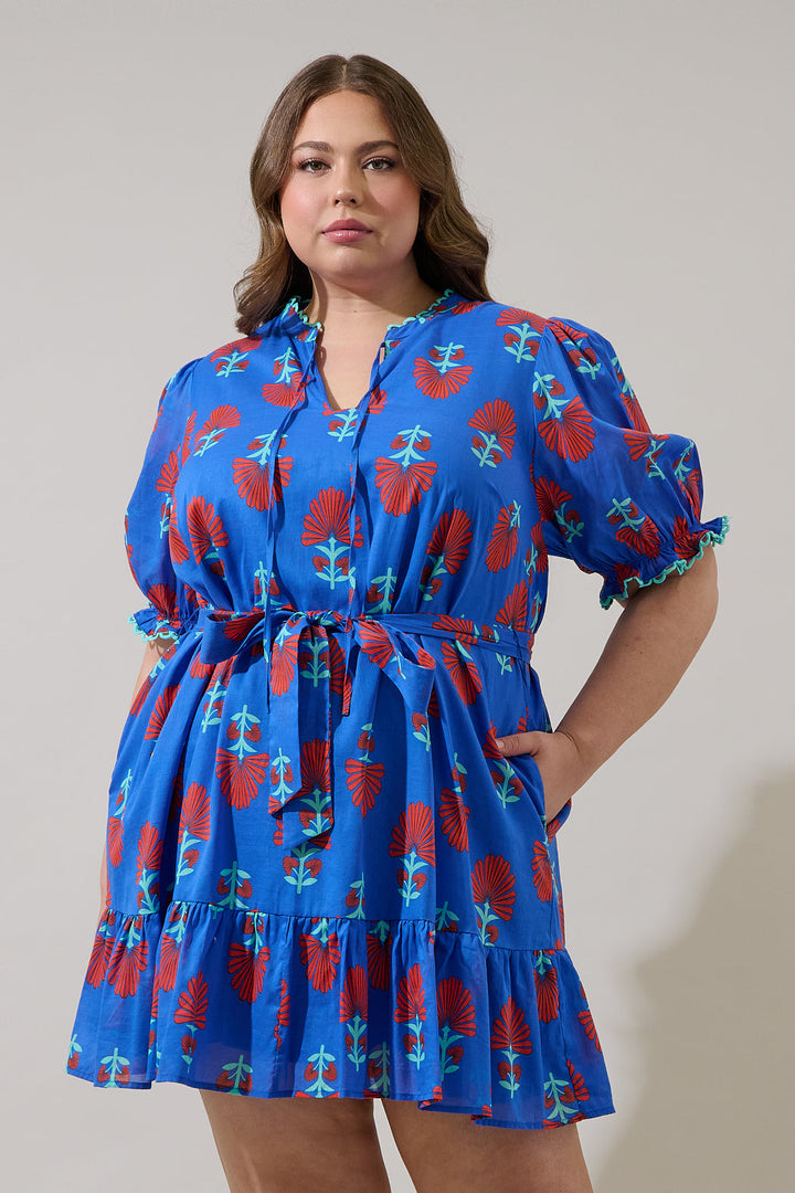 Lucinda Floral Negin Split Neck Mini Dress Curve
