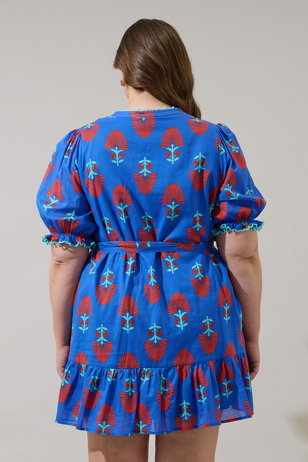 Lucinda Floral Negin Split Neck Mini Dress Curve