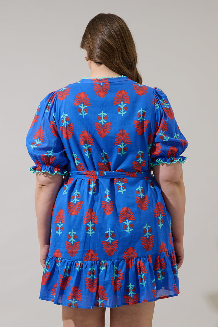 Lucinda Floral Negin Split Neck Mini Dress Curve