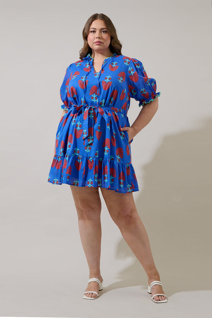 Lucinda Floral Negin Split Neck Mini Dress Curve