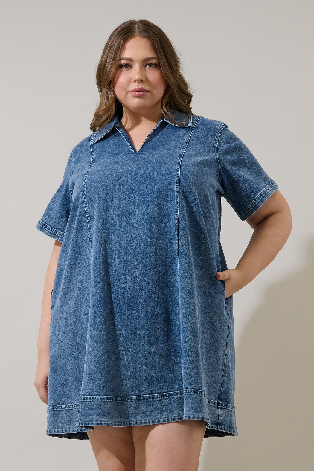 Rosalind Denim Shift Mini Dress Curve
