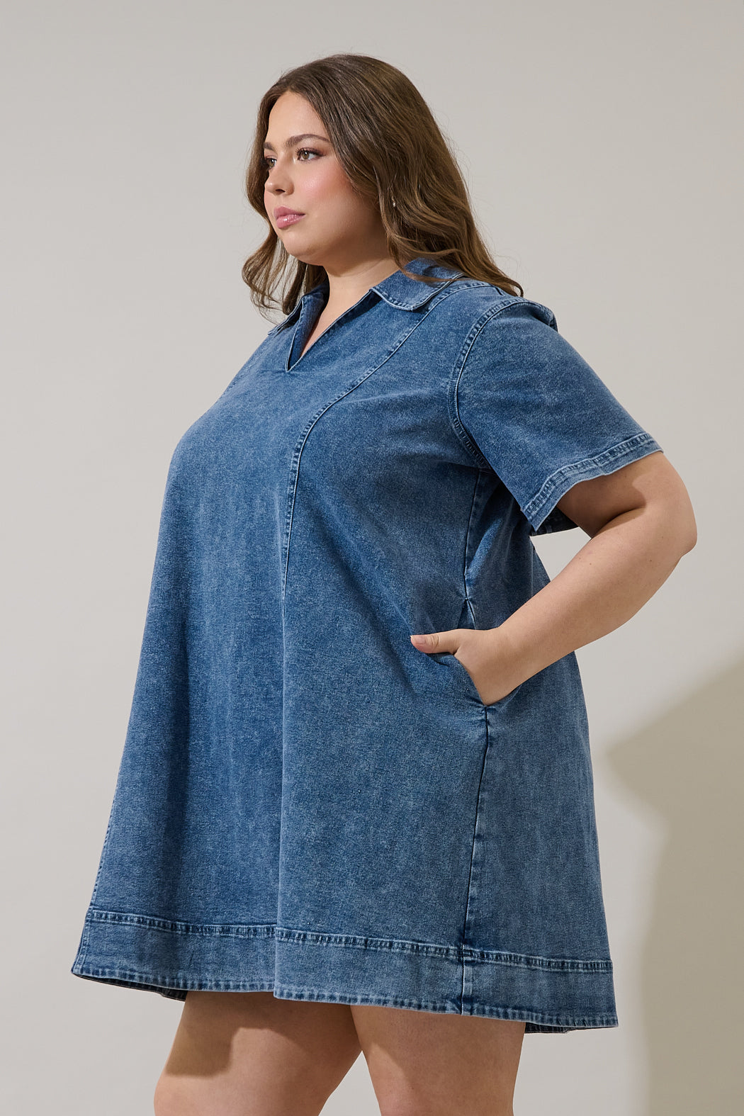 Rosalind Denim Shift Mini Dress Curve