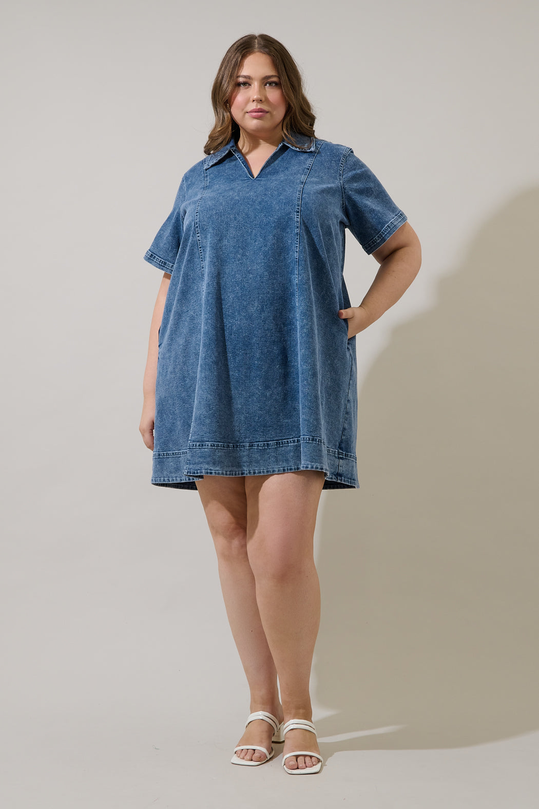 Rosalind Denim Shift Mini Dress Curve