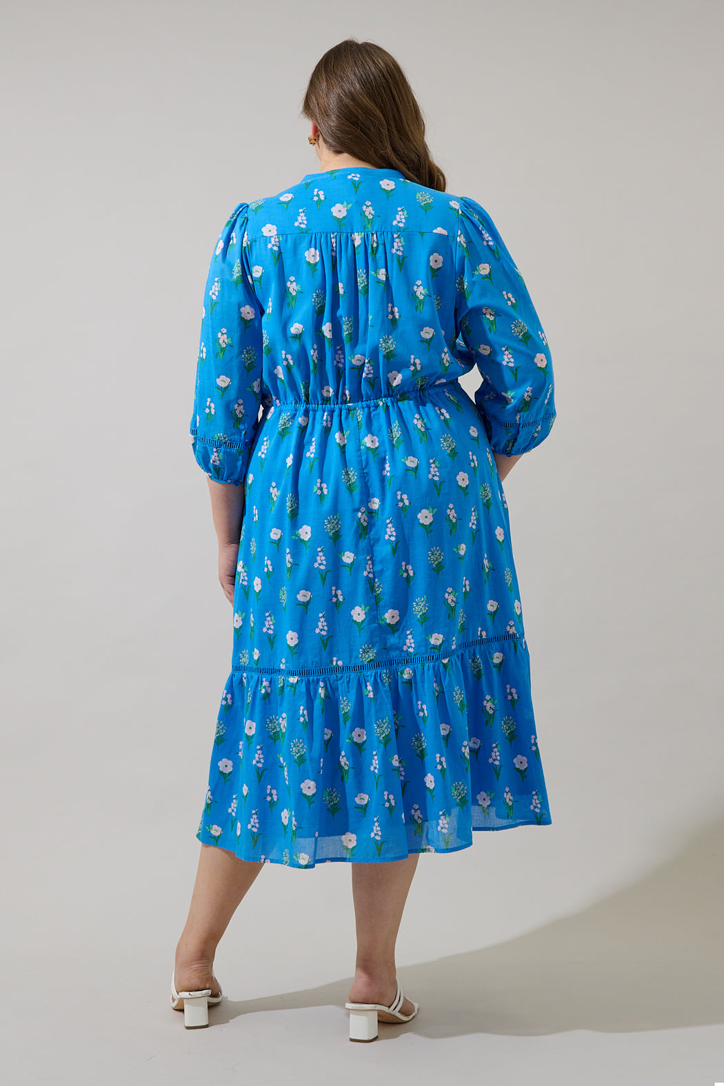 Jazleen Floral Harmy Drawstring Midi Dress Curve