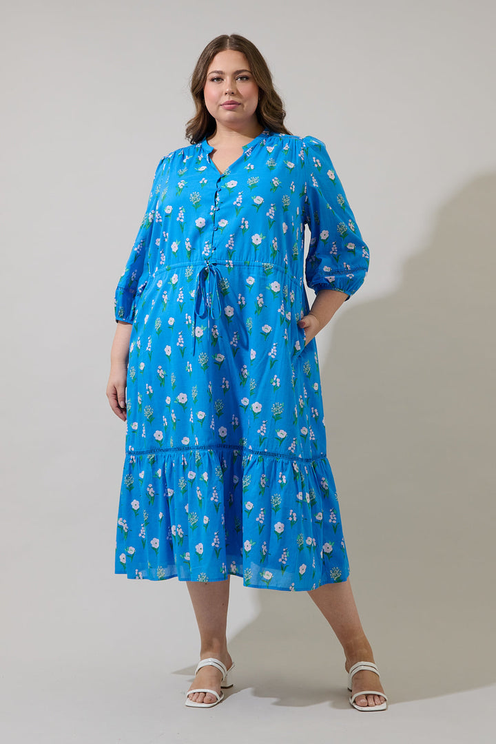 Jazleen Floral Harmy Drawstring Midi Dress Curve