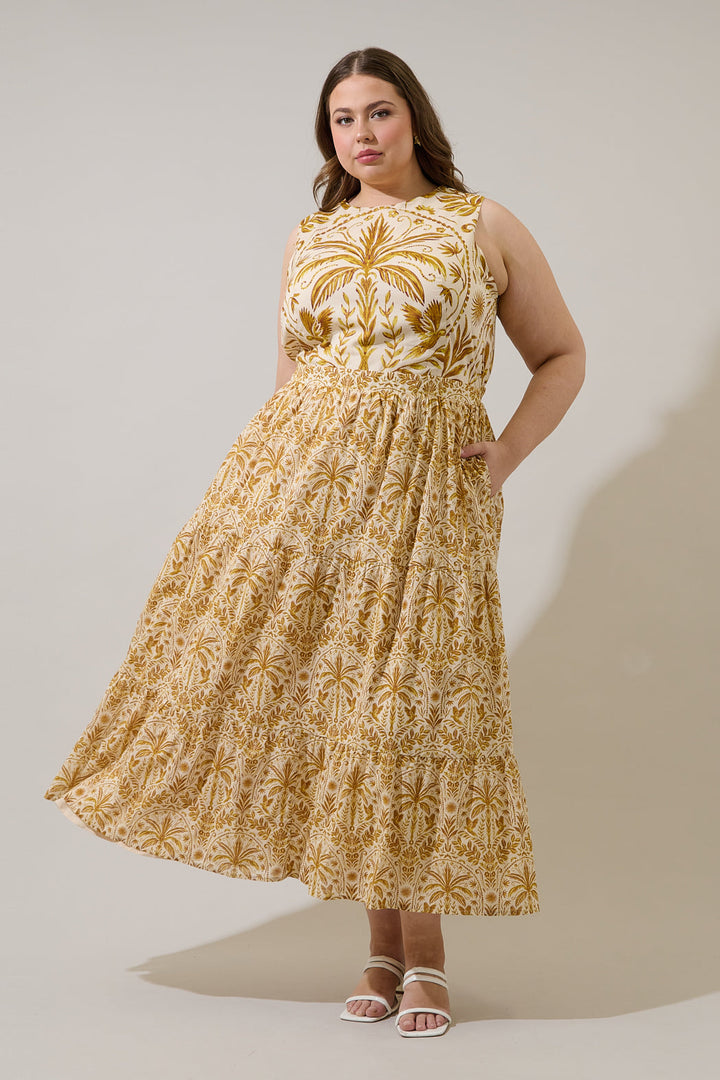 Calina Tropical Jivie Tiered Maxi Dress Curve