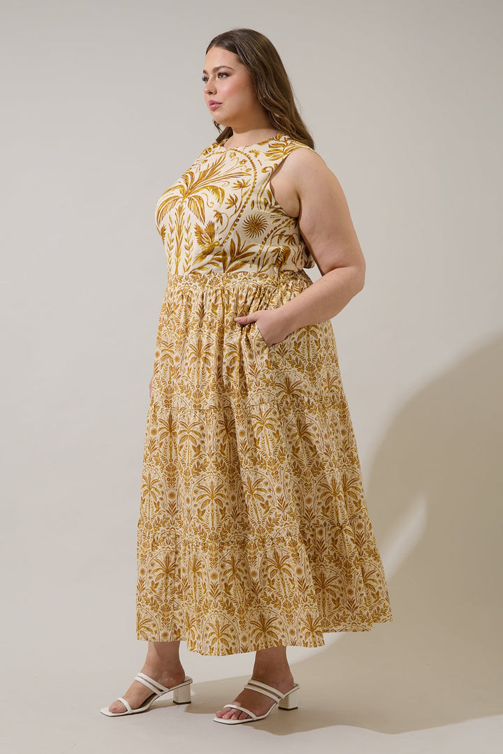 Calina Tropical Jivie Tiered Maxi Dress Curve