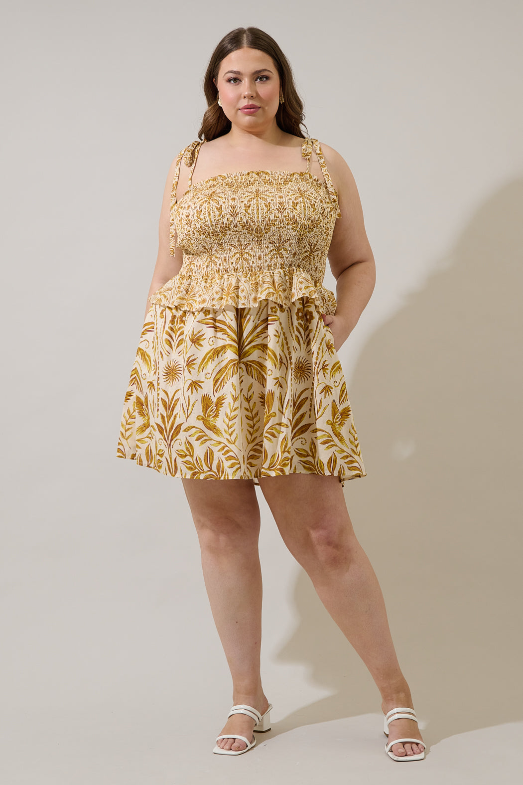 Calina Tropical Irvine Smocked Mini Dress Curve