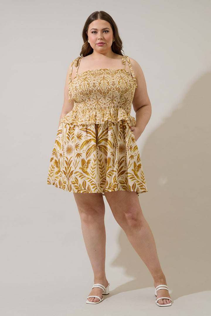 Calina Tropical Irvine Smocked Mini Dress Curve