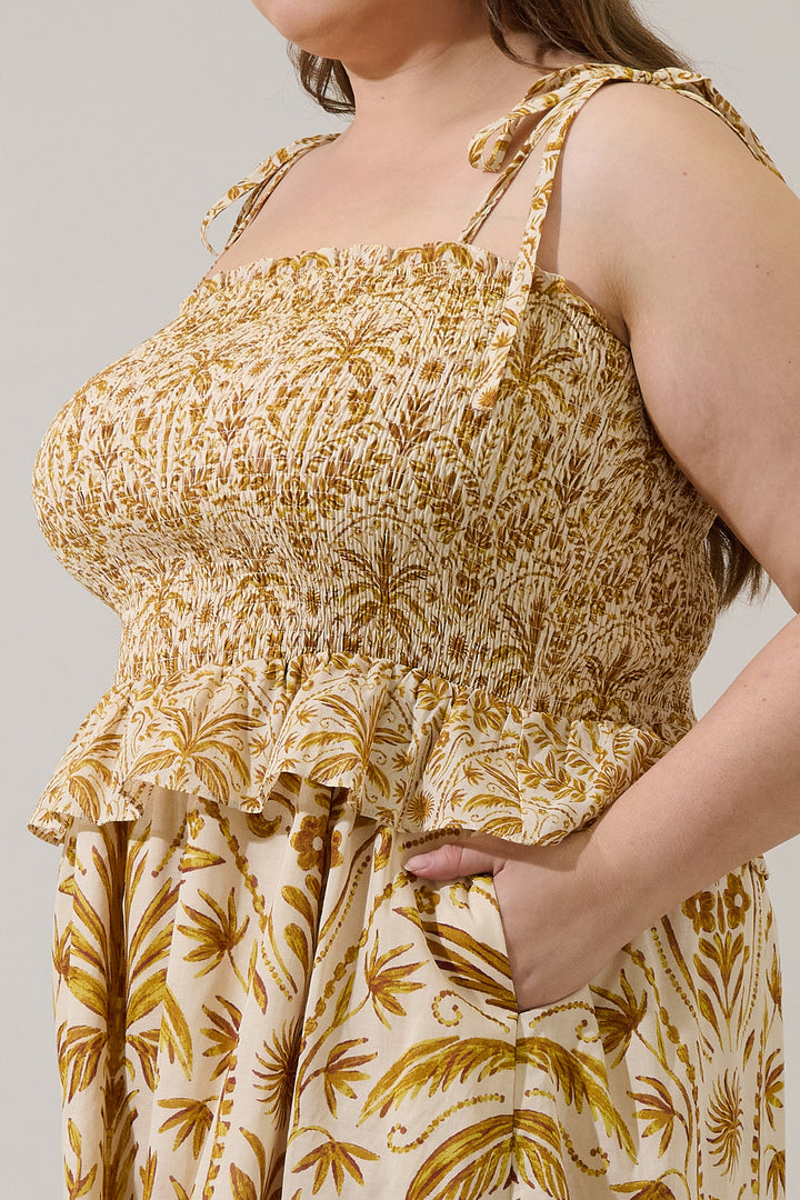 Calina Tropical Irvine Smocked Mini Dress Curve