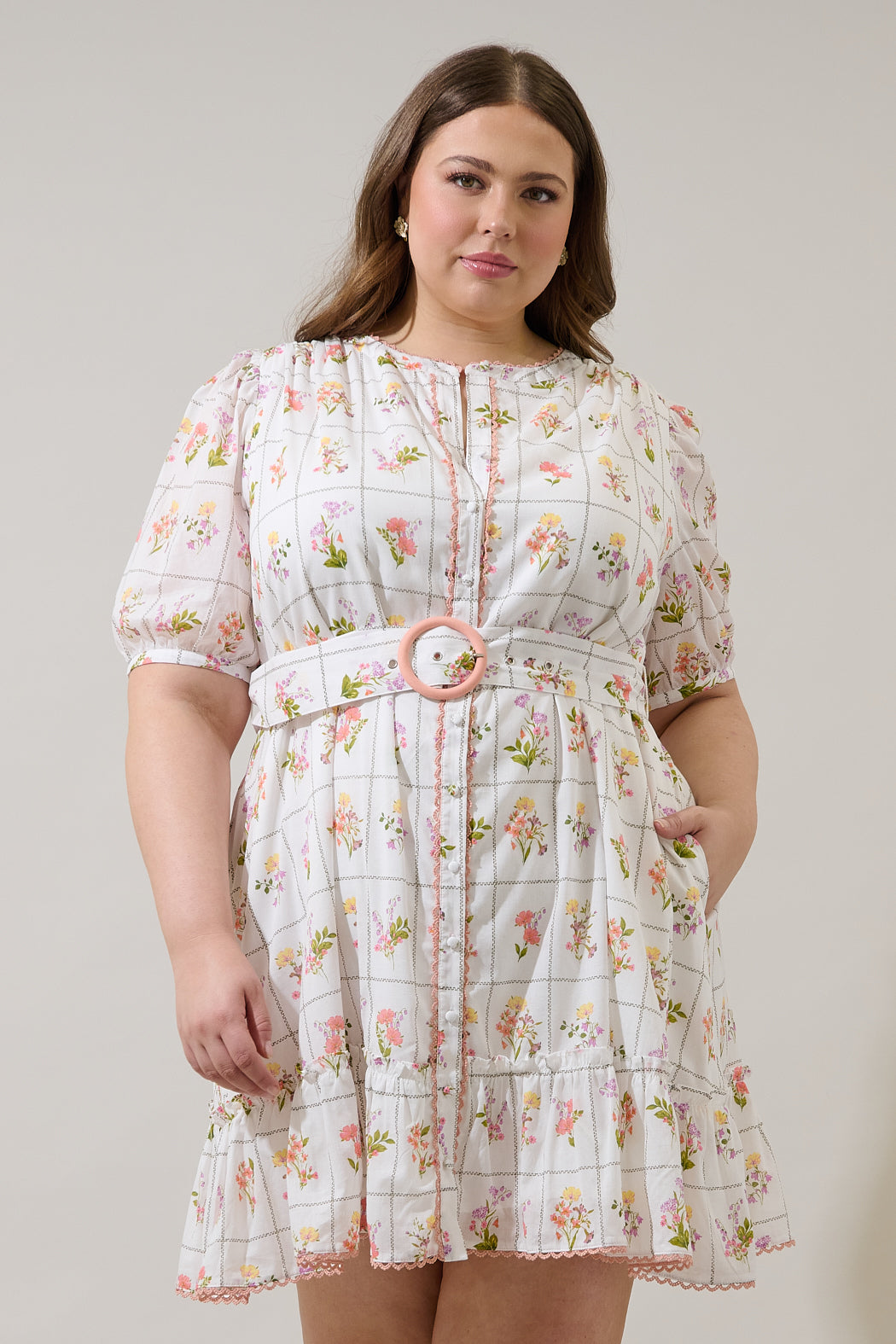 Diane Floral Redna Button Down Mini Dress Curve