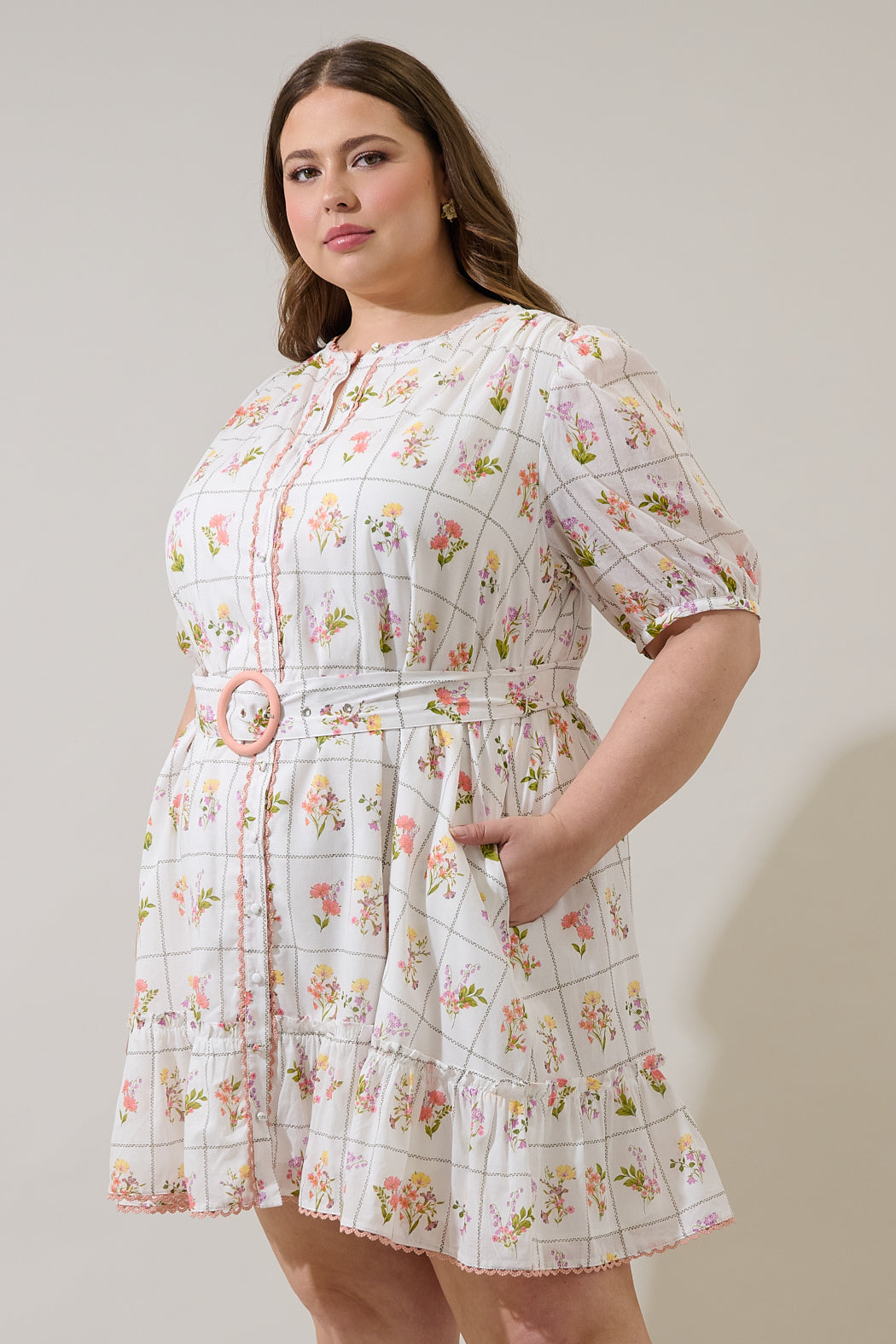 Diane Floral Redna Button Down Mini Dress Curve