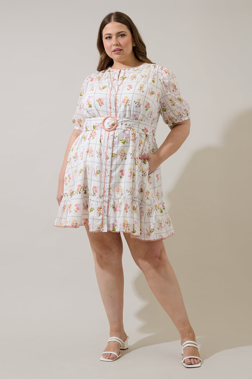 Diane Floral Redna Button Down Mini Dress Curve