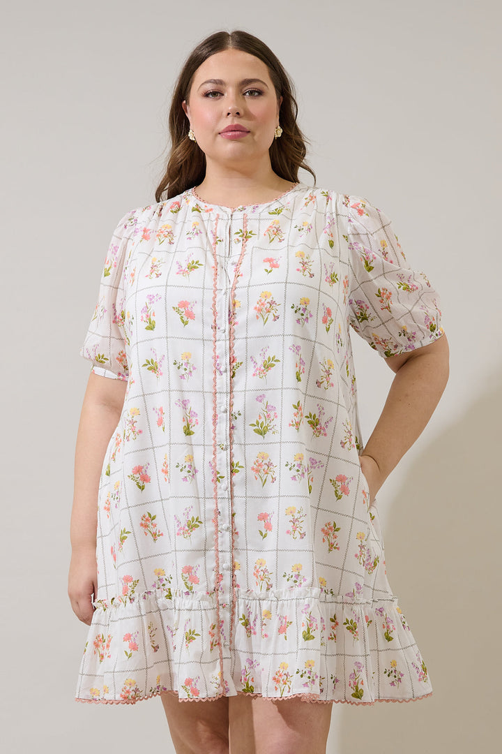 Diane Floral Redna Button Down Mini Dress Curve