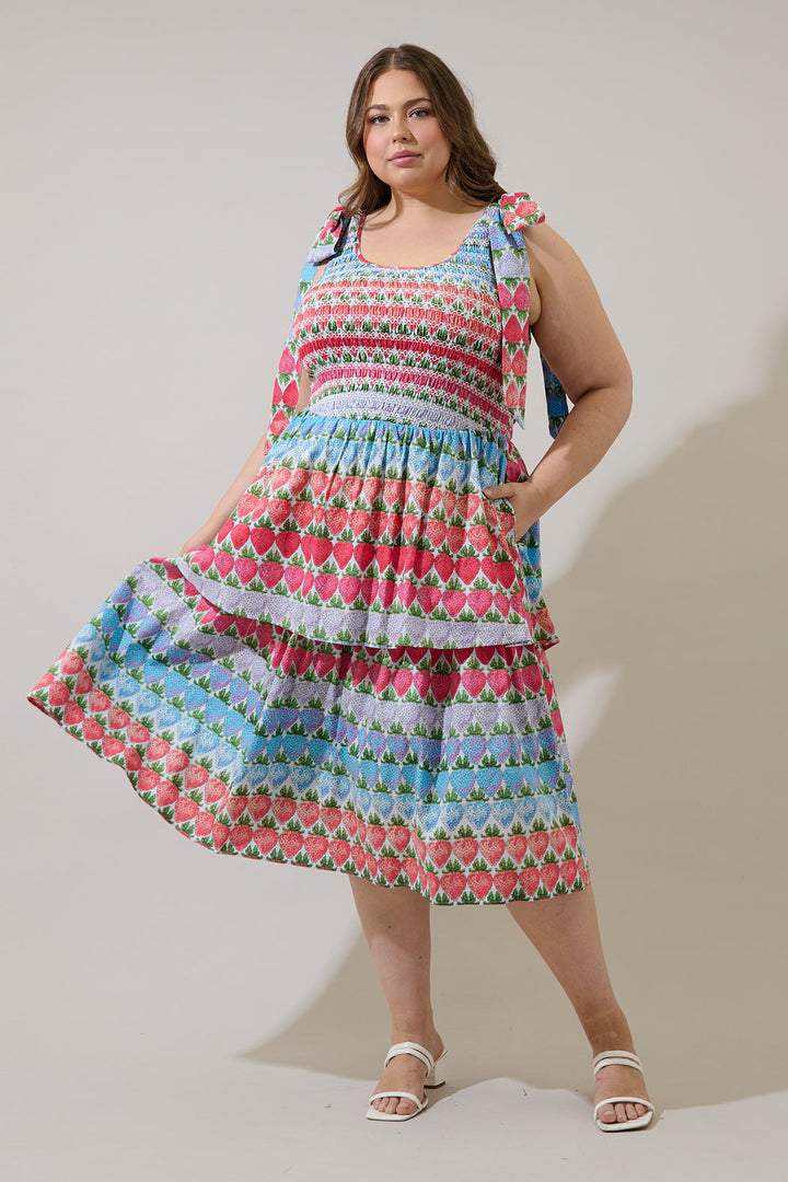 Berry Burst Kasia Smocked Midi Dress Curve