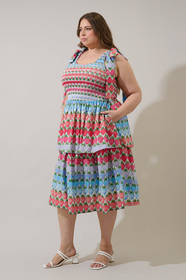 Berry Burst Kasia Smocked Midi Dress Curve