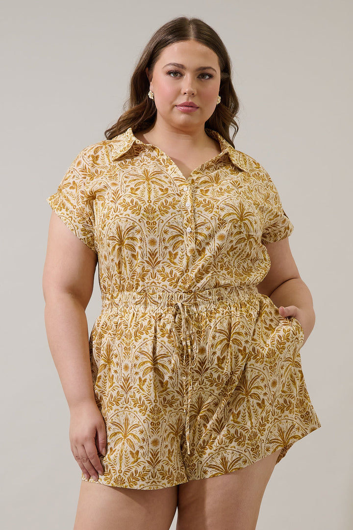 Calina Tropical Cory Collared Button Up Top Curve