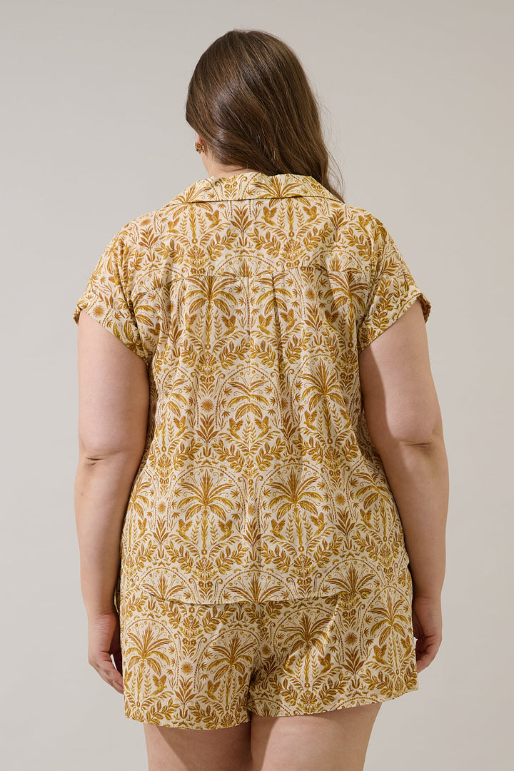 Calina Tropical Cory Collared Button Up Top Curve
