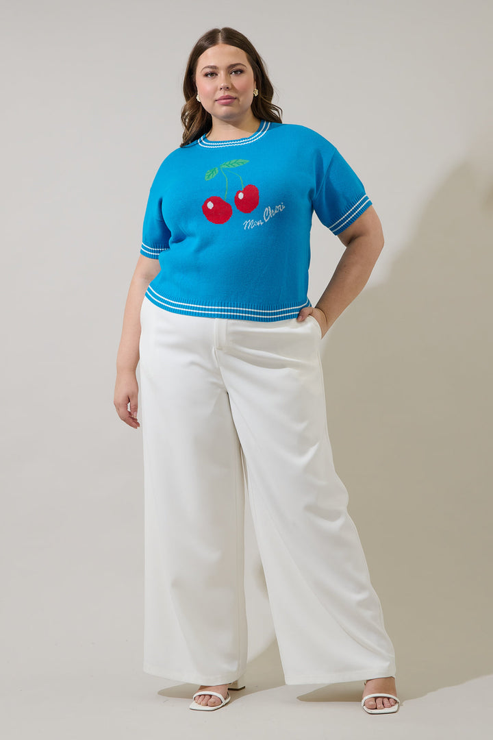 Brissy Cherry Drop Shoulder Sweater Top Curve