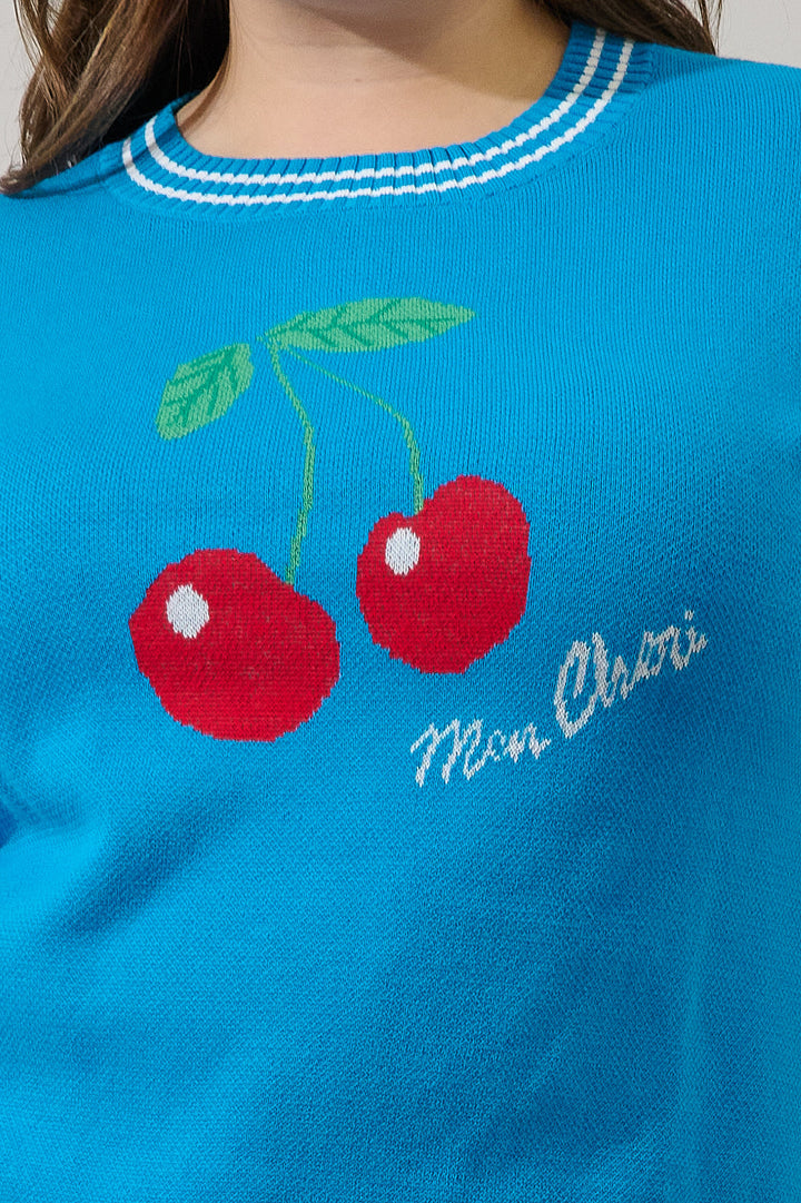 Brissy Cherry Drop Shoulder Sweater Top Curve