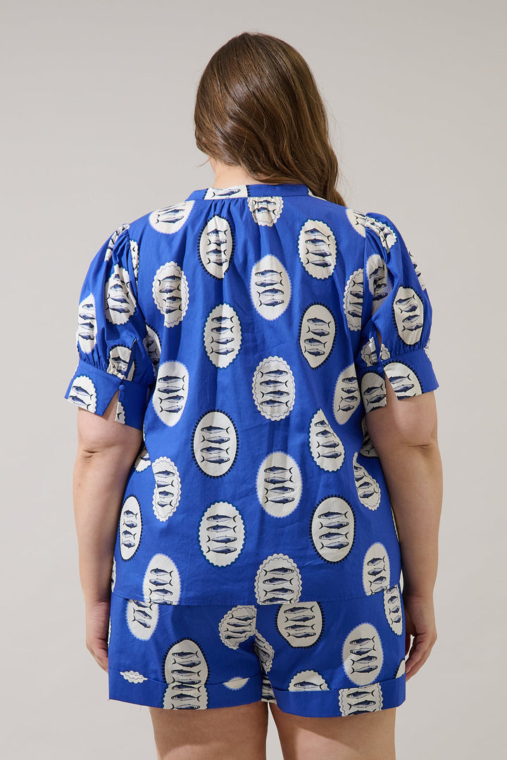 Sardine Sea Rosio Button Split Neck Top Curve
