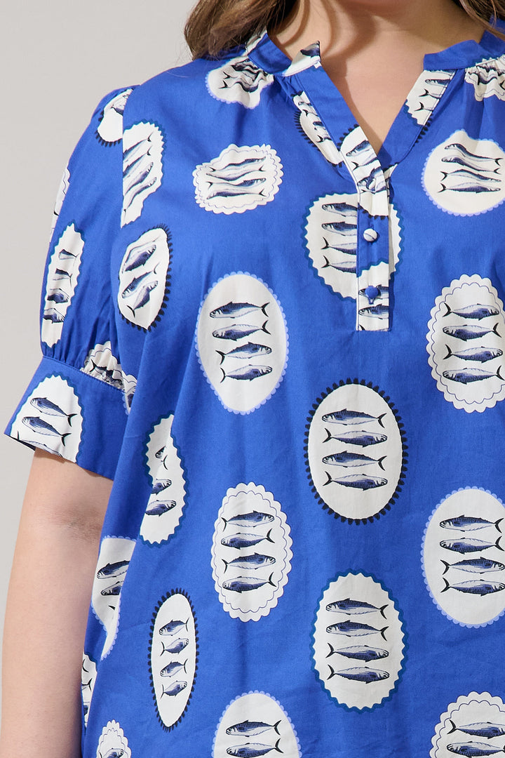 Sardine Sea Rosio Button Split Neck Top Curve