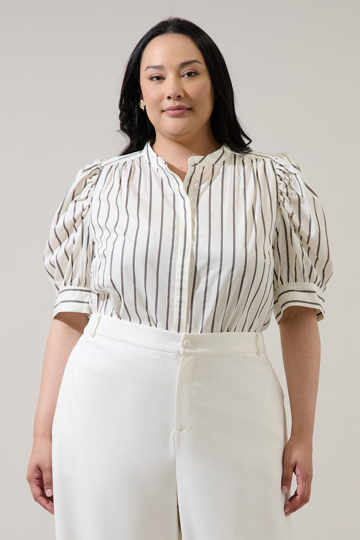 Kamara Striped Klina Drape Sleeve Top Curve