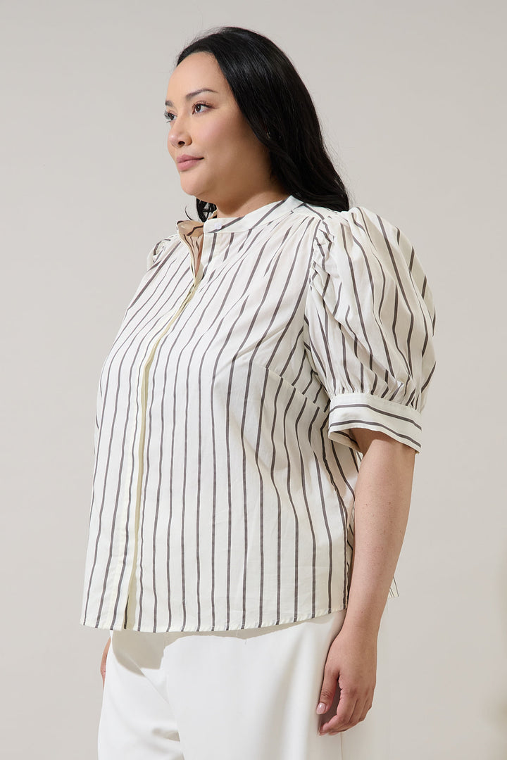 Kamara Striped Klina Drape Sleeve Top Curve