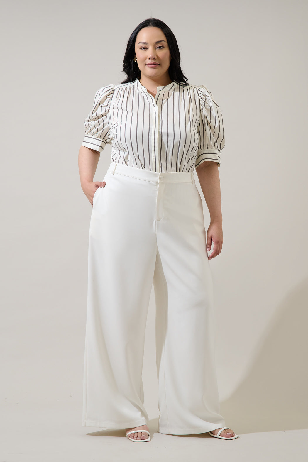 Kamara Striped Klina Drape Sleeve Top Curve