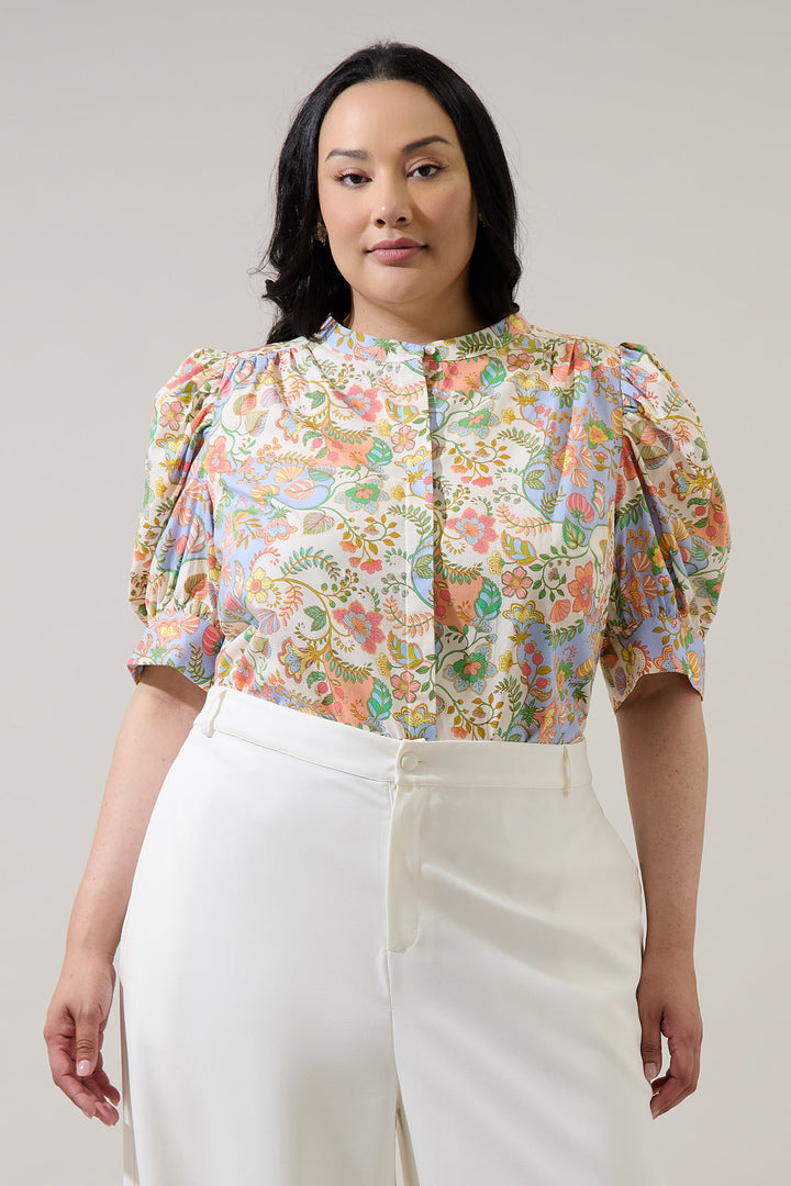 Zamara Floral Klina Drape Sleeve Top Curve
