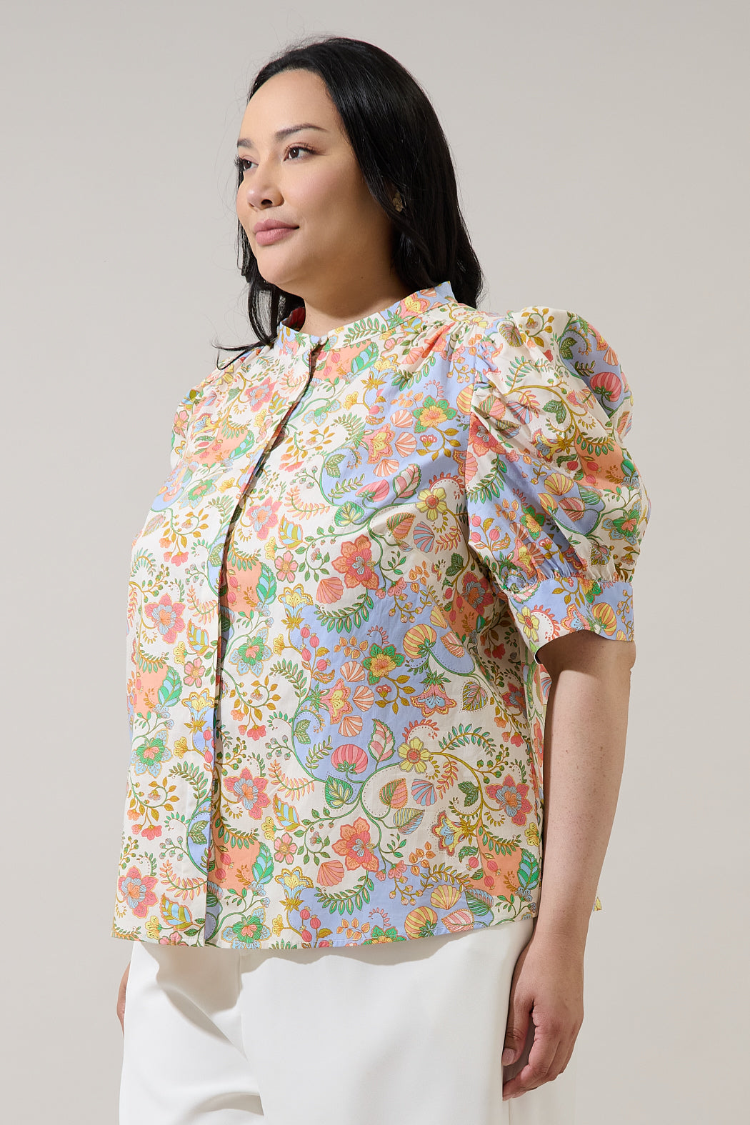 Zamara Floral Klina Drape Sleeve Top Curve