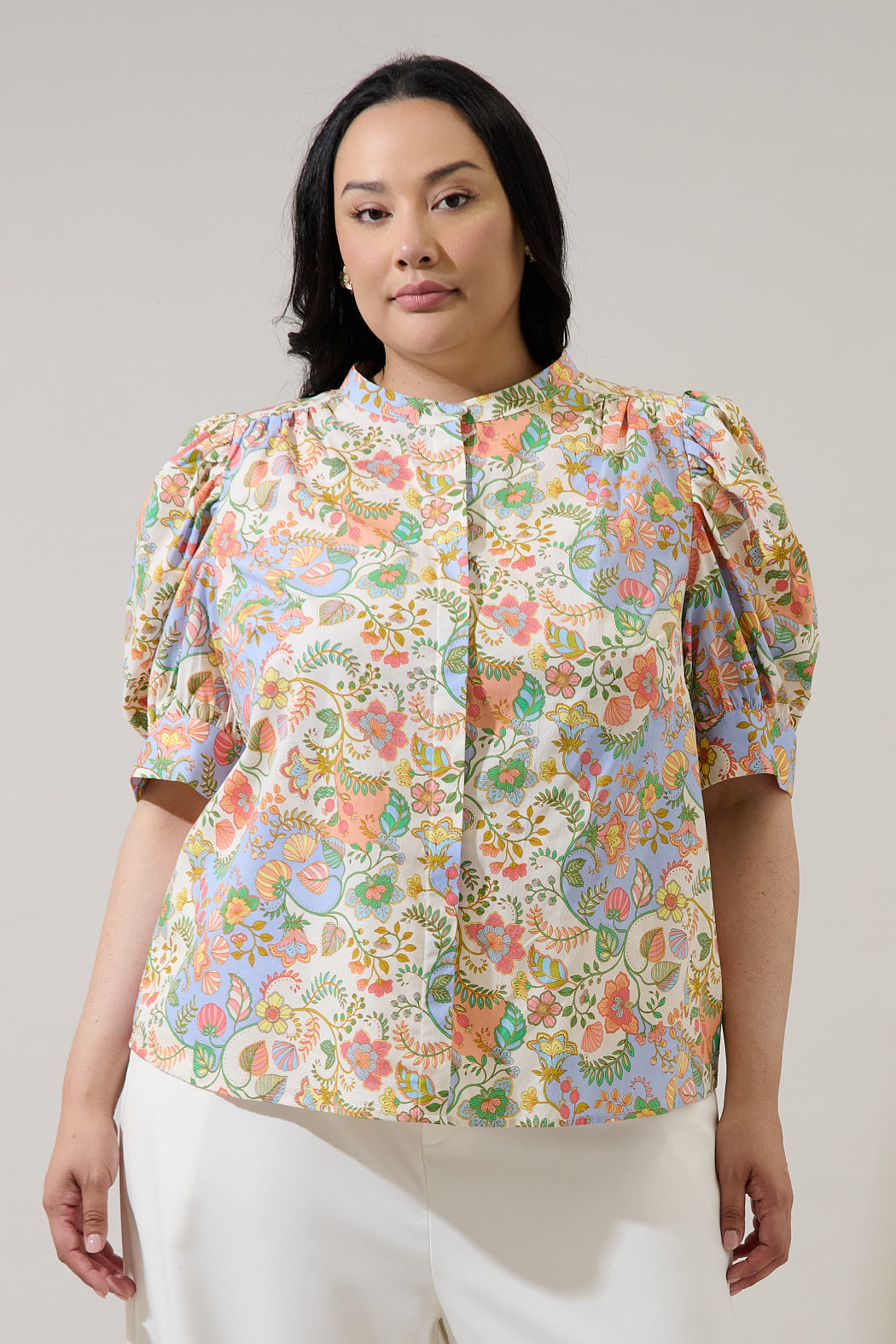 Zamara Floral Klina Drape Sleeve Top Curve