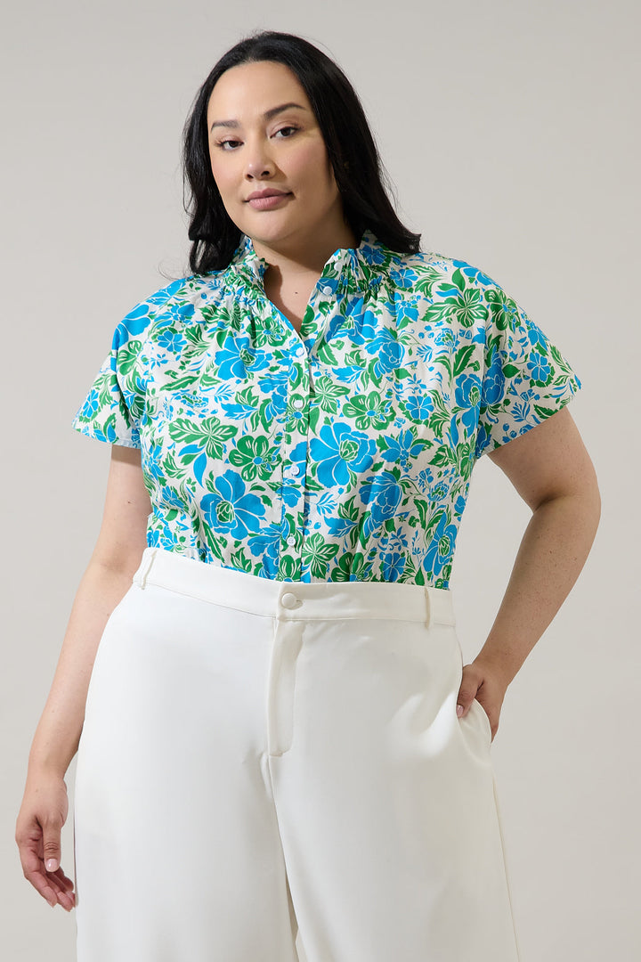 Bivore Floral Patma Mock Neck Top Curve