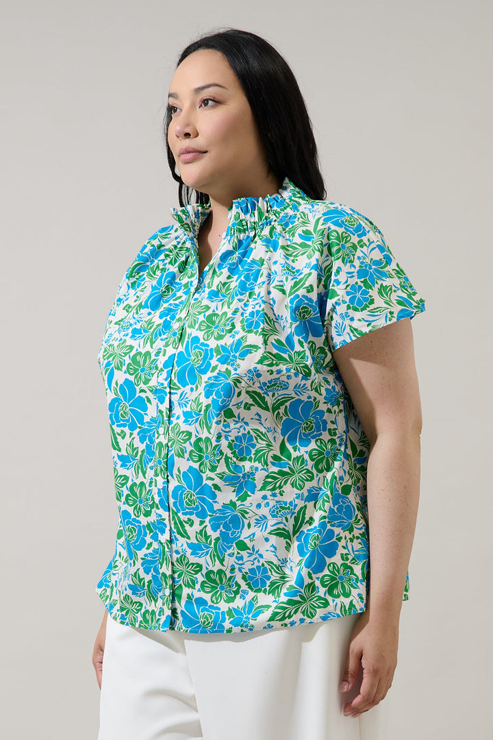 Bivore Floral Patma Mock Neck Top Curve