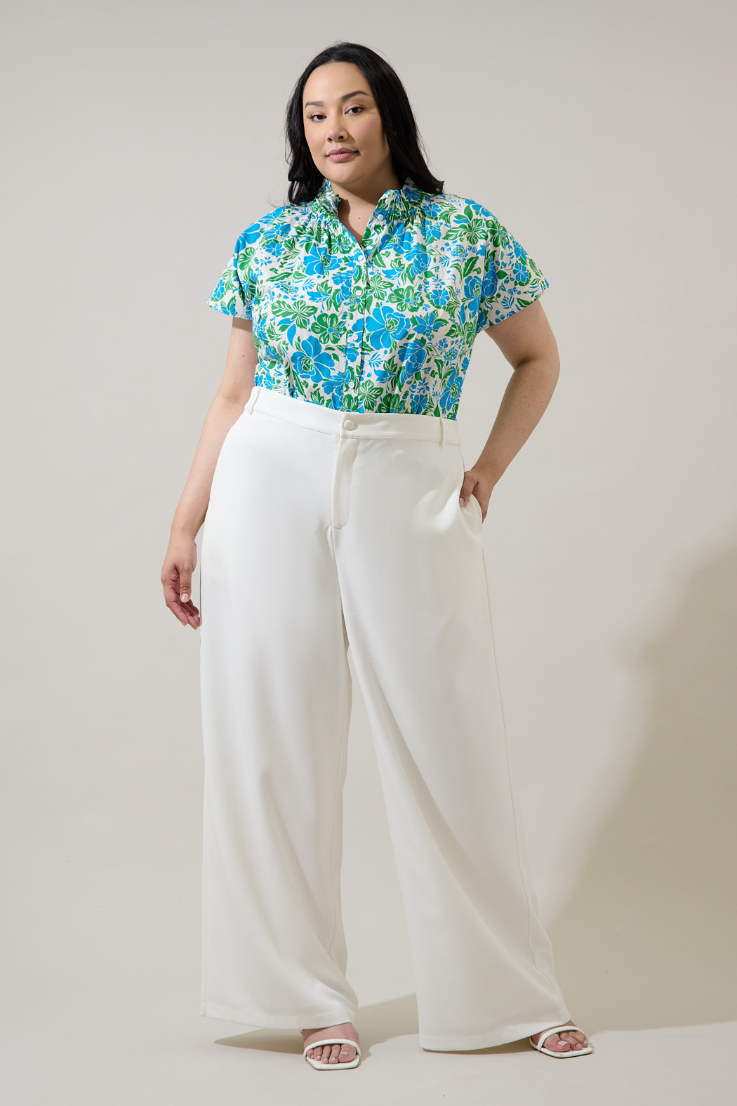 Bivore Floral Patma Mock Neck Top Curve