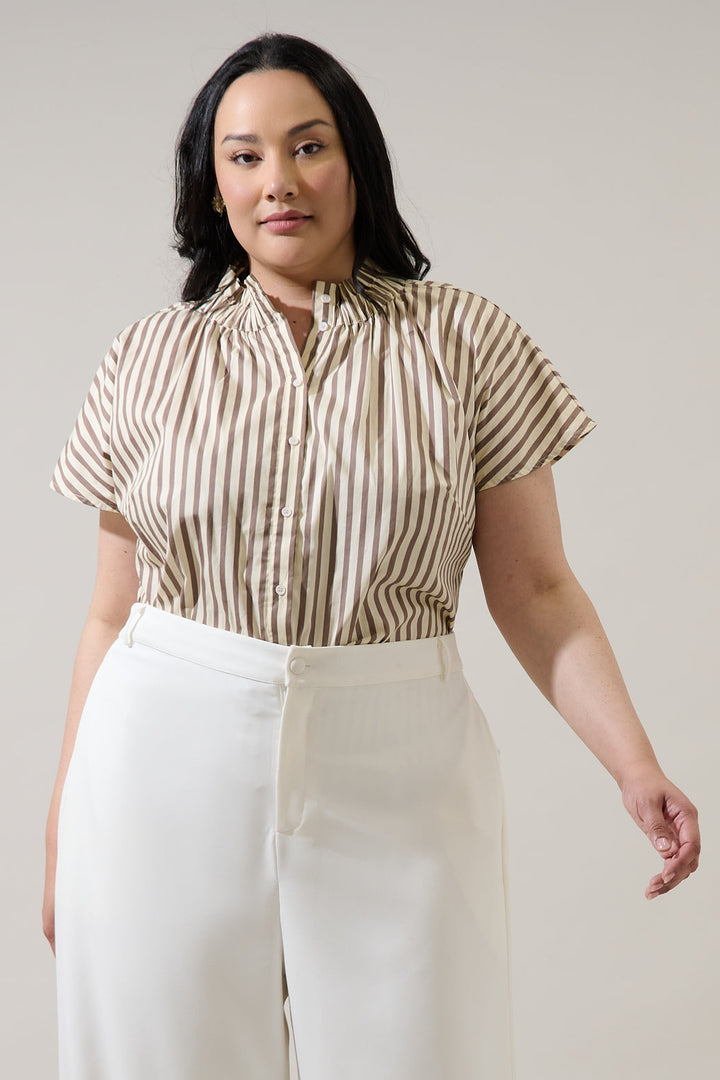 Keina Striped Patma Mock Neck Top Curve